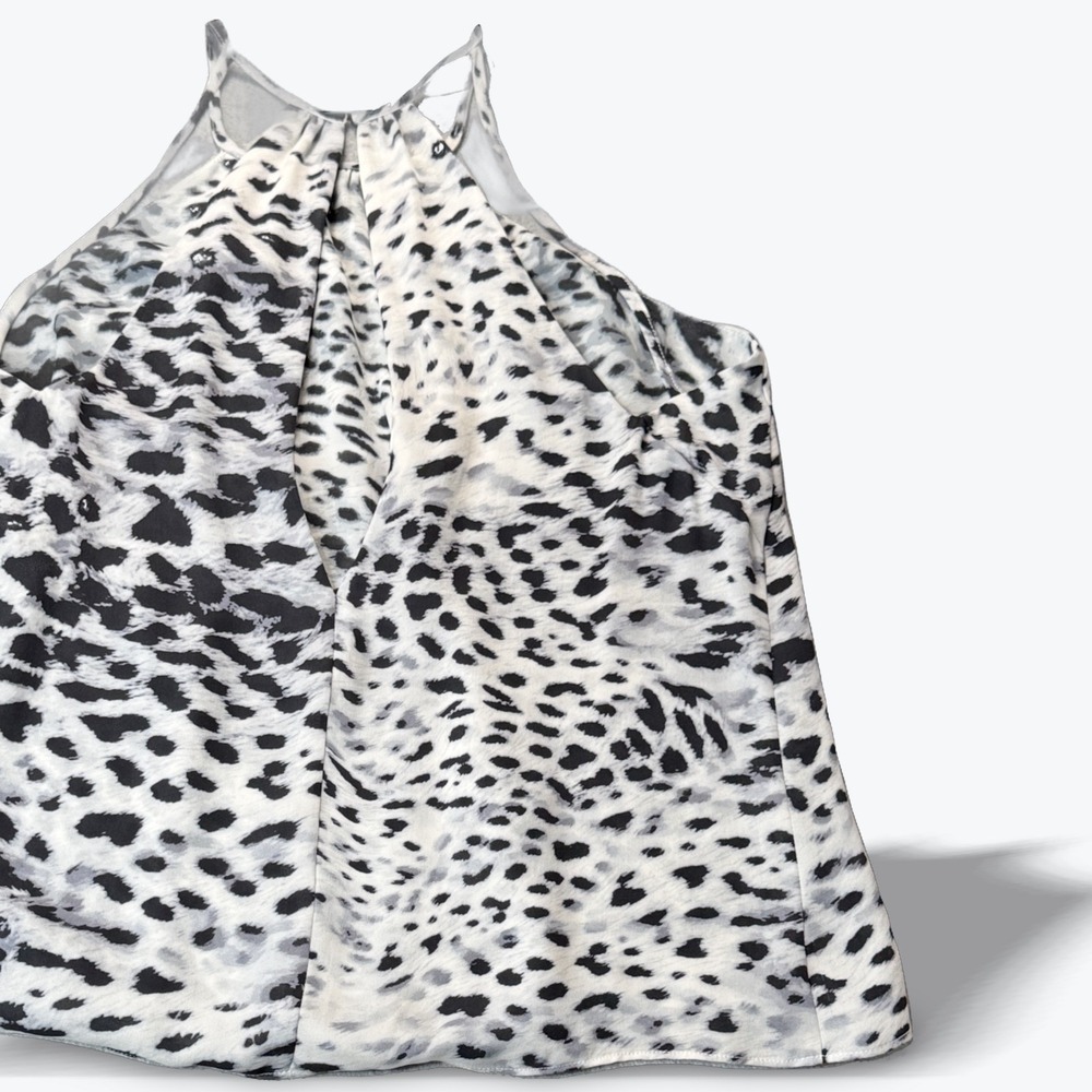 Parker XS Halter Top Black White Leopard Print Animal Blouse Sleeveless Silk